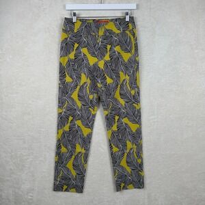 Krazy Larry Women's Size‎ 4 Yellow Black White Leaf Print Statement Print